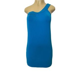 Trina Turk Blue Turquoise One Shoulder Mini Dress Knit Sleeveless Teal XS
